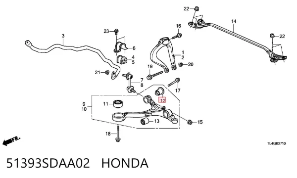 Silentblock przedniego wahacza dolnego 51393SDAA02 Honda