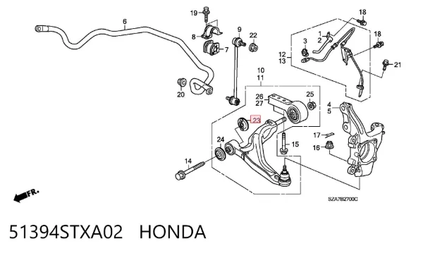 Silentblock przedniego wahacza dolnego 51394STXA02 Honda