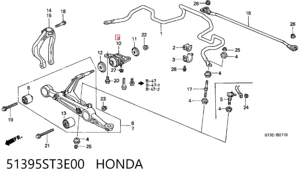 Silentblock przedniego wahacza dolnego 51395ST3E00 Honda