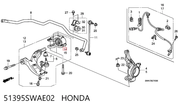 Silentblock przedniego wahacza dolnego 51395SWAE02 Honda