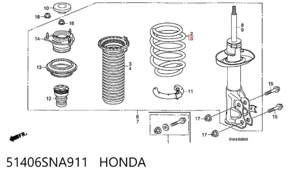 Sprężyna przednia lewa 51406SNA911 Honda