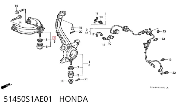 Wahacz zawieszenia przedniego prawy górny 51450S1AE01 Honda