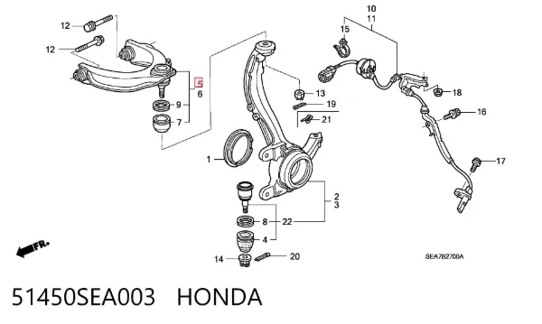 Wahacz zawieszenia przedniego prawy górny 51450SEA003 Honda