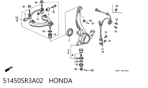 Wahacz zawieszenia przedniego prawy górny 51450SR3A02 Honda