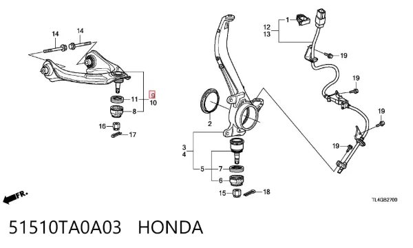 Wahacz zawieszenia przedniego prawy górny 51510TA0A03 Honda