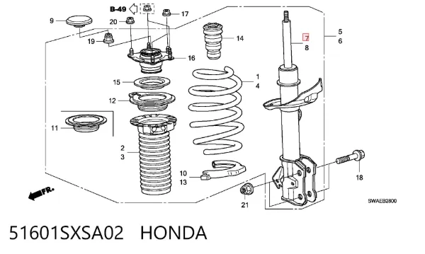 Amortyzator przedni prawy 51601SXSA02 Honda