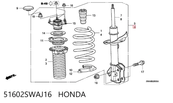 Amortyzator przedni lewy 51602SWAJ16 Honda