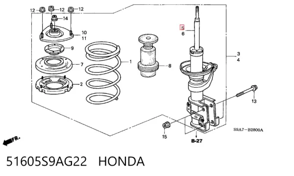 Amortyzator przedni prawy 51605S9AG22 Honda