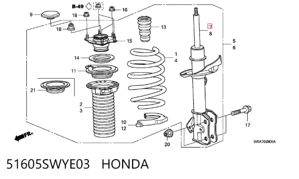 Amortyzator przedni prawy 51605SWYE03 Honda