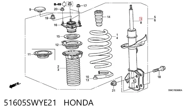 Amortyzator przedni prawy 51605SWYE21 Honda