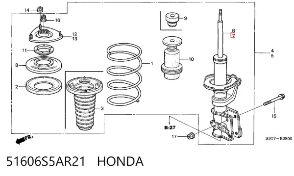 Amortyzator przedni lewy 51606S5AR21 Honda