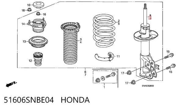 Amortyzator przedni lewy 51606SNBE04 Honda