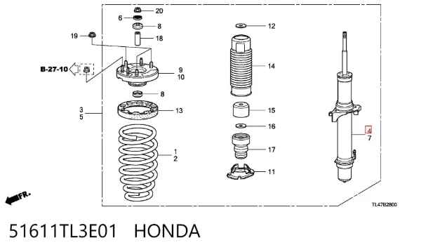 Amortyzator przedni prawy 51611TL3E01 Honda