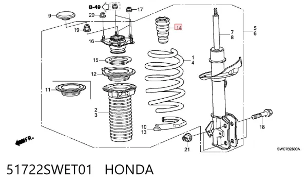 Odbój amortyzatora przedniego 51722SWET01 Honda