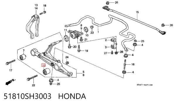 Silentblock przedniego wahacza dolnego 51810SH3003 Honda