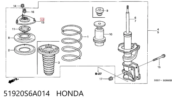 Podpora amortyzatora przedniego prawego 51920S6A014 Honda