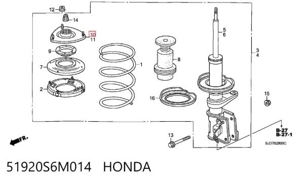 Podpora amortyzatora przedniego prawego 51920S6M014 Honda