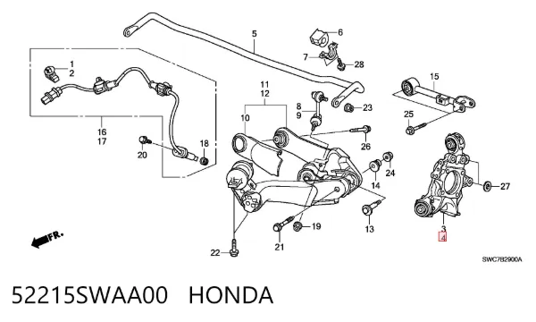 Czop (zwortnica) tylny lewy 52215SWAA00 Honda