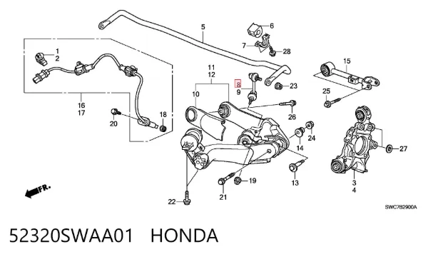 Lącznik stabilizatora tylnego prawy 52320SWAA01 Honda