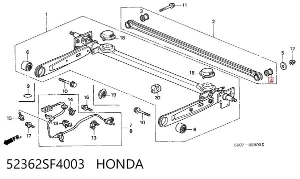 Silentblock drążka poprzecznego (zawieszenia tylnego) 52362SF4003 Honda