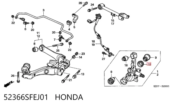 Silentblock czopu tylnego 52366SFEJ01 Honda