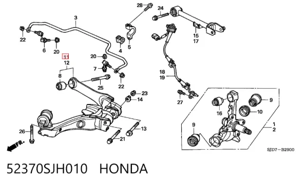 Wahacz zawieszenia tylnego dolny prawy 52370SJH010 Honda