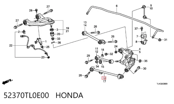 Wahacz zawieszenia tylnego dolny prawy 52370TL0E00 Honda