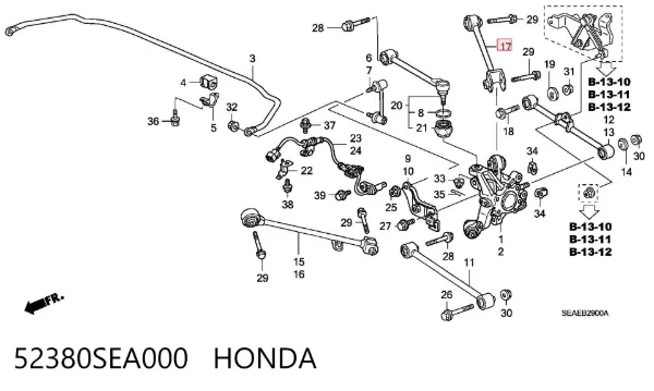 Drążek poprzeczny zawieszenia tylnego 52380SEA000 Honda
