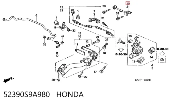 Wahacz  zawieszenia tylnego górny prawy 52390S9A980 Honda