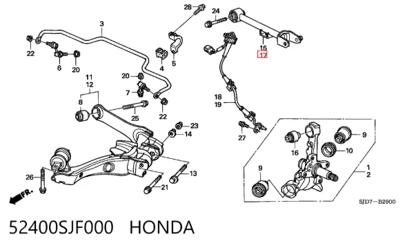 Wahacz zawieszenia tylnego górny lewy 52400SJF000 Honda