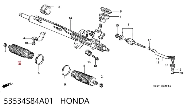 Osłona mechanizmu kierowniczego (maglownicy) 53534S84A01 Honda