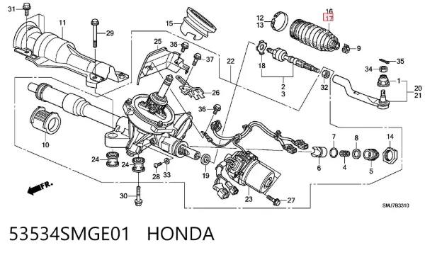 Osłona mechanizmu kierowniczego (maglownicy) 53534SMGE01 Honda