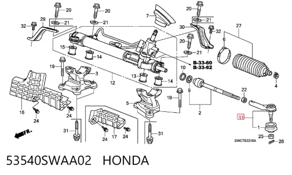 Końcówka drążka kierowniczego zewnętrzna 53540SWAA02 Honda
