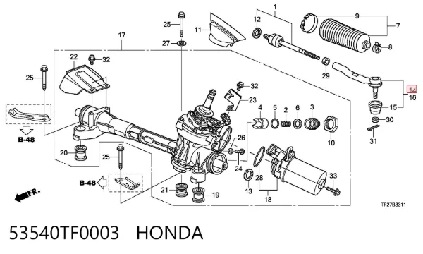 Końcówka drążka kierowniczego zewnętrzna 53540TF0003 Honda