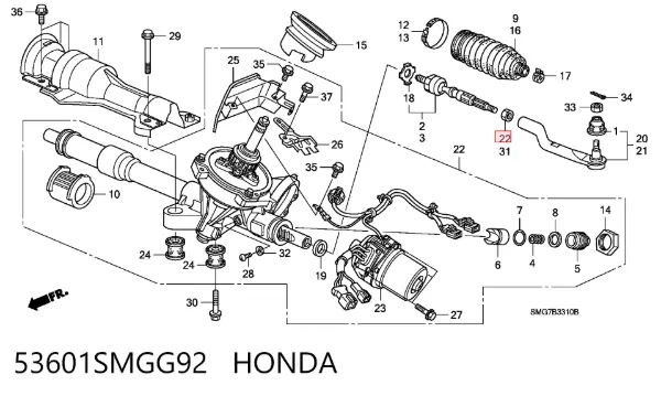 Listwa kierownicza (maglownica) 53601SMGG92 Honda