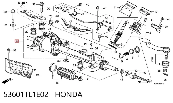 Listwa kierownicza (maglownica) 53601TL1E02 Honda