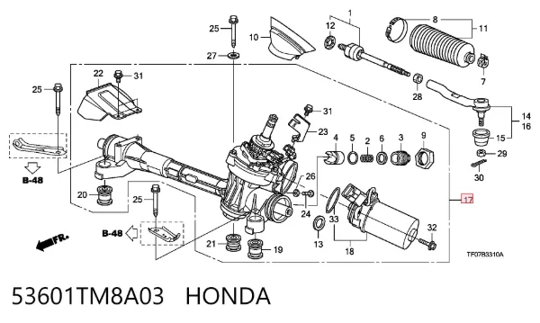 Listwa kierownicza (maglownica) 53601TM8A03 Honda