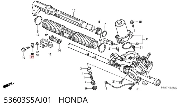 Osłona mechanizmu kierowniczego (maglownicy) 53603S5AJ01 Honda