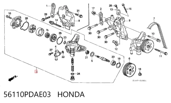 Pompa wspomagania hydraulicznego kierownicy 56110PDAE03 Honda