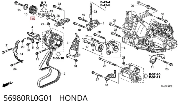 Rolka prowadząca, kierunkowa paska napędowego 56980RL0G01 Honda