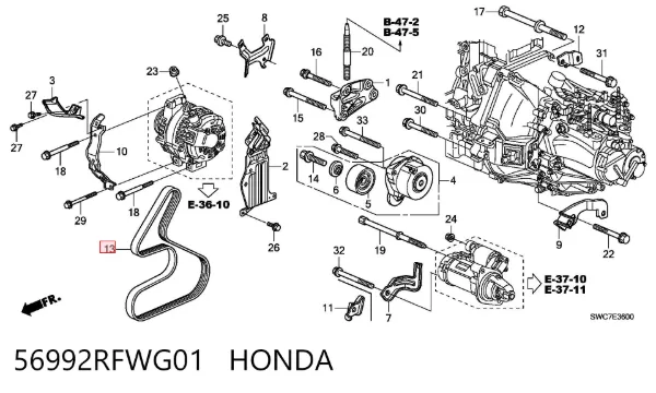 Pas napędowy mechanizmów 56992RFWG01 Honda