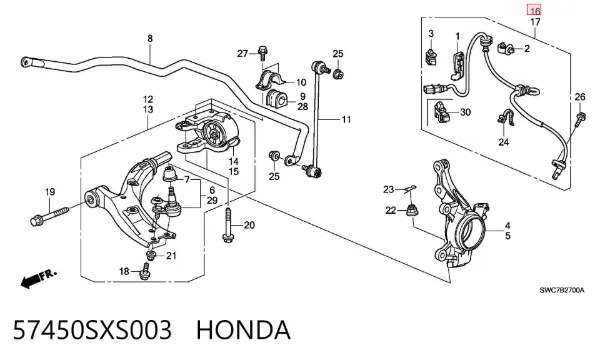 Czujnik ABS przedni prawy 57450SXS003 Honda