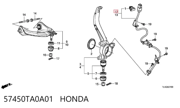 Czujnik ABS przedni prawy 57450TA0A01 Honda