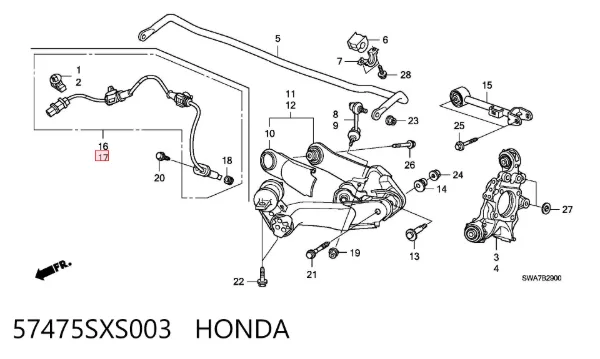 Czujnik ABS tylny lewy 57475SXS003 Honda
