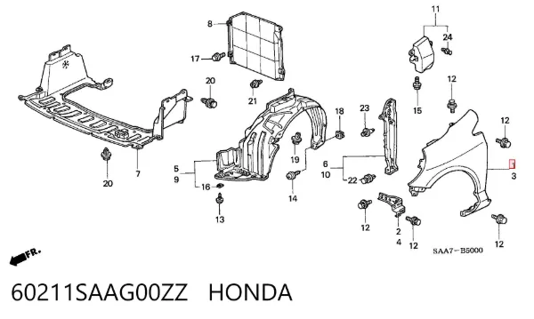 Błotnik przedni prawy Honda Jazz GD, GE