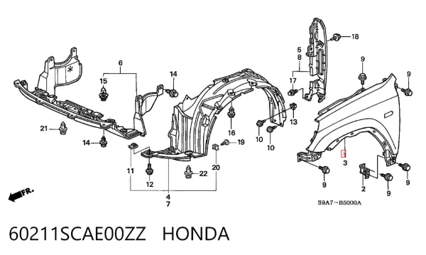 Błotnik przedni prawy 60211SCAE00ZZ Honda