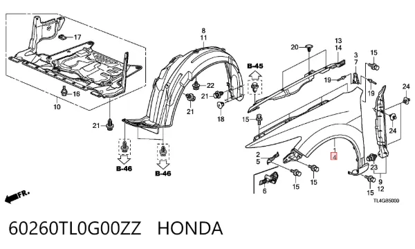 Błotnik przedni lewy 60260TL0G00ZZ Honda