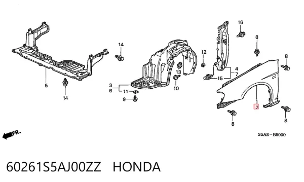 Błotnik przedni lewy 60261S5AJ00ZZ Honda