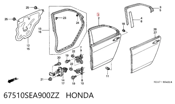 Drzwi tylne prawe 67510SEA900ZZ Honda