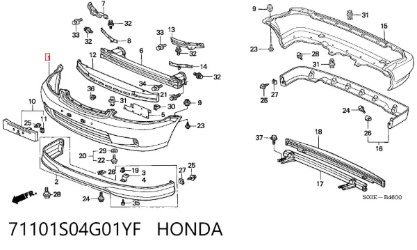 Zderzak przedni 71101S04G01YF Honda